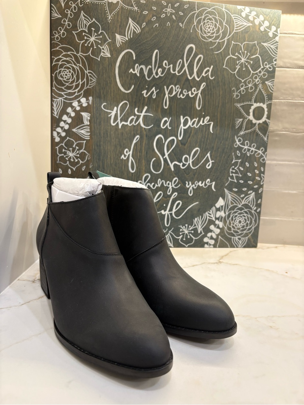 Toms Black Women's Ankle Booties with Low Block Heel